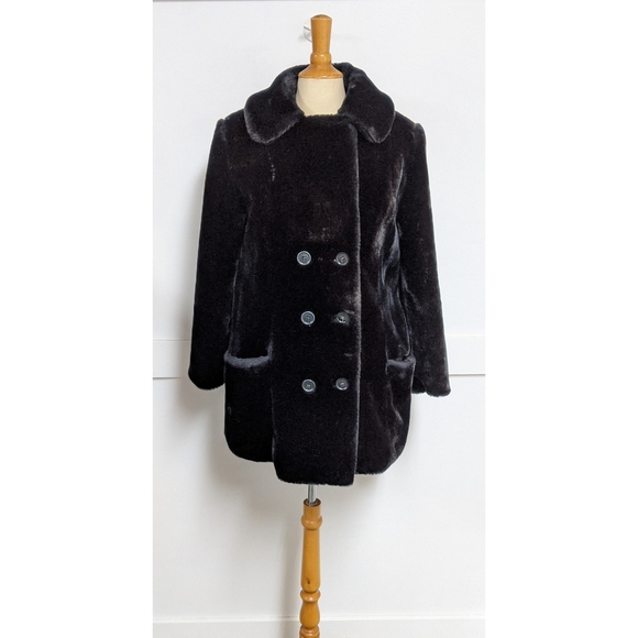 Vintage 1960s Black Faux Fur Teddy Bear Coat Small - Picture 1 of 14